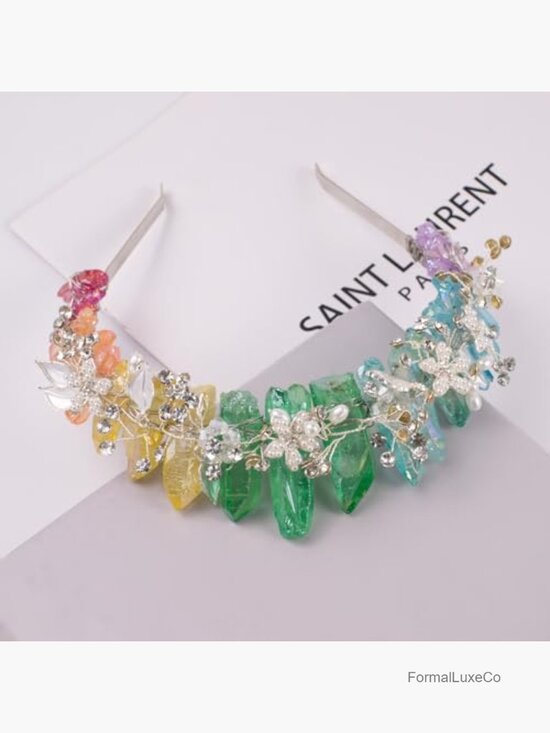 Raw Crystal Headband with Pearl Rhinestone Quartz Fairy Goddess Bridal Headwear main image 4
